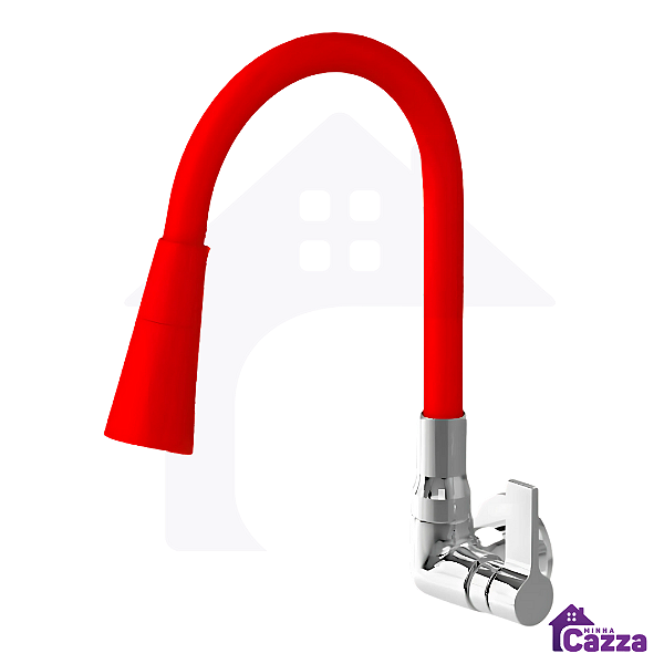 Torneira Cozinha De Parede Metal Bica Movel Gourmet Cone Flexível Colorida 1/4 Volta Vermelha