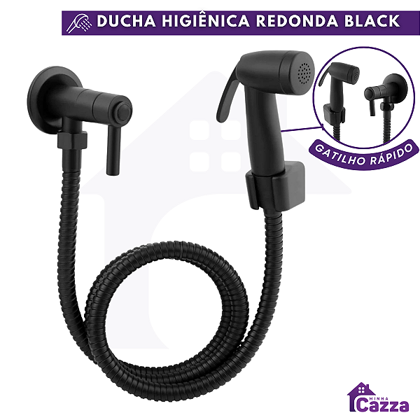 Ducha Higiênica Luxo ABS Preta Acionamento 1/4 Volta