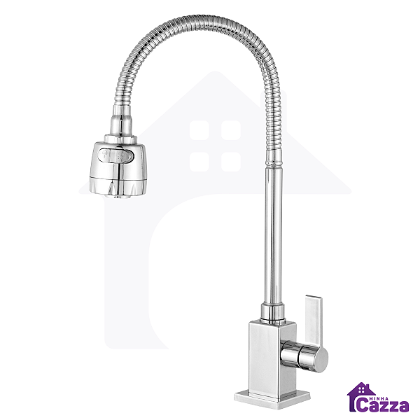 Torneira De Cozinha Bancada Pia ABS Flexível Inox 1/4 de volta Jato Duplo