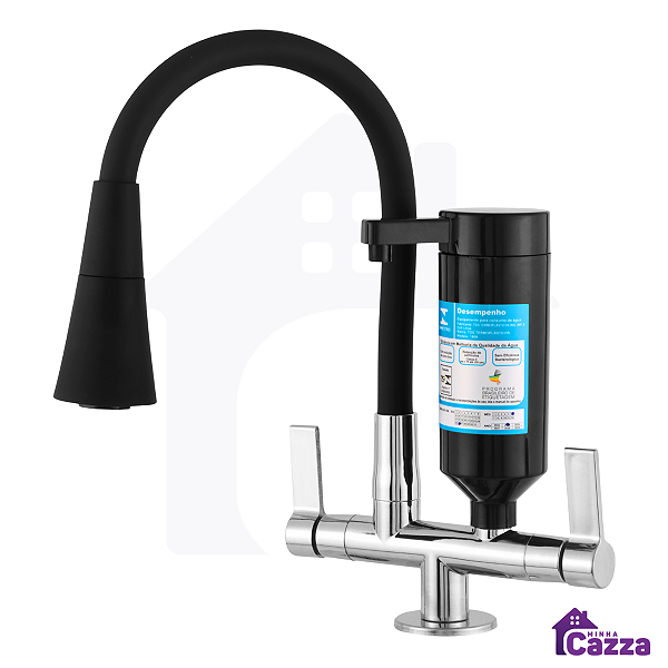 Torneira De Cozinha Filtro Bancada Pia Preta Flexível 2 Jatos 1/4 De Volta