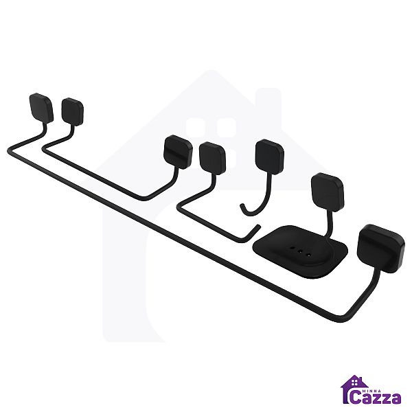 Kit Completo Assessórios Para Banheiro Preto Toalheiro Saboneteira Papeleira Quadrado Luxo