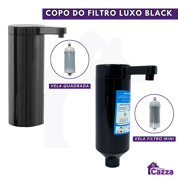 Filtro Copo Preto Com Refil para Torneira Filtro