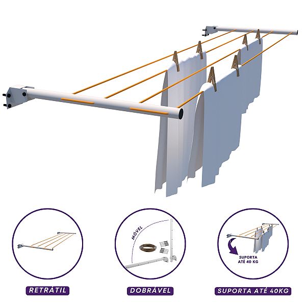 Varal Retrátil de Roupa de Parede Extensível COD-114