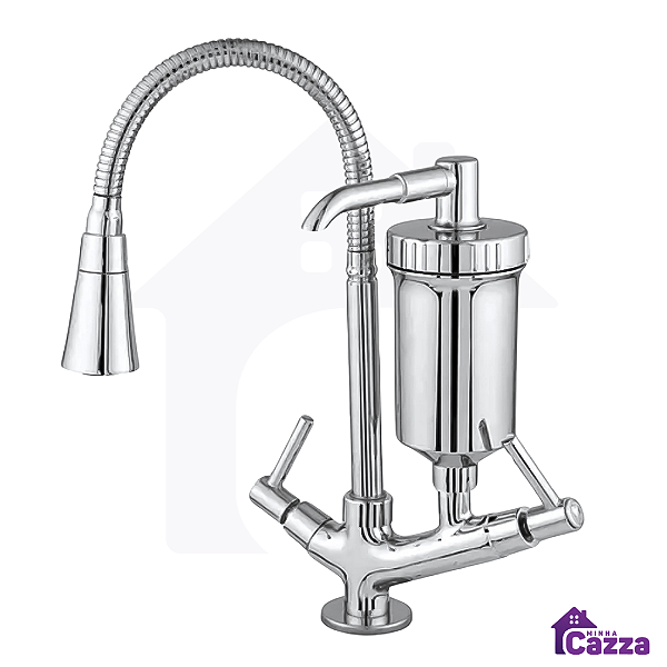 Torneira De Cozinha Filtro Bancada Flexível Cromada Cone 2 Jatos 1/4v