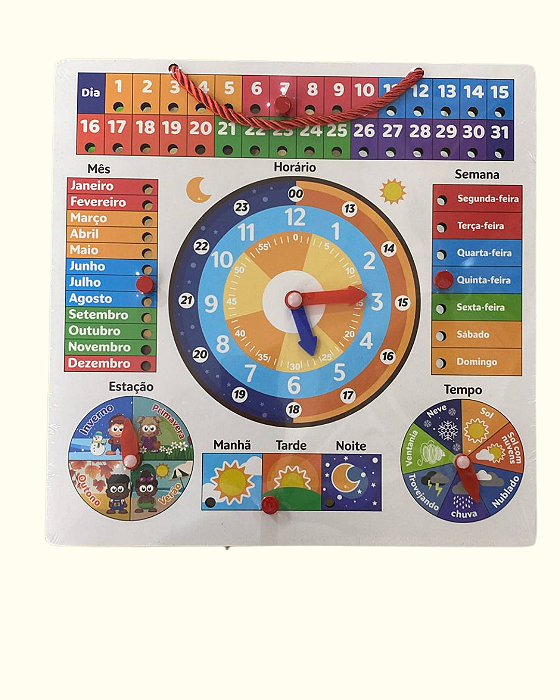 TABULEIRO DIDATICO EDUCATIVO C/ RELÓGIO + DIA/MES/ANO ( CALENDÁRIO )