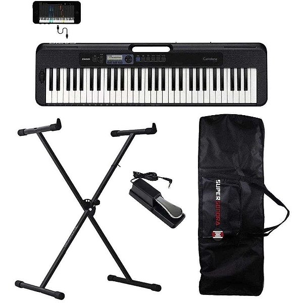 Teclado Casio CT-S300 - APP Chordana Play + Kit Suporte em X + Pedal Sustain + Capa