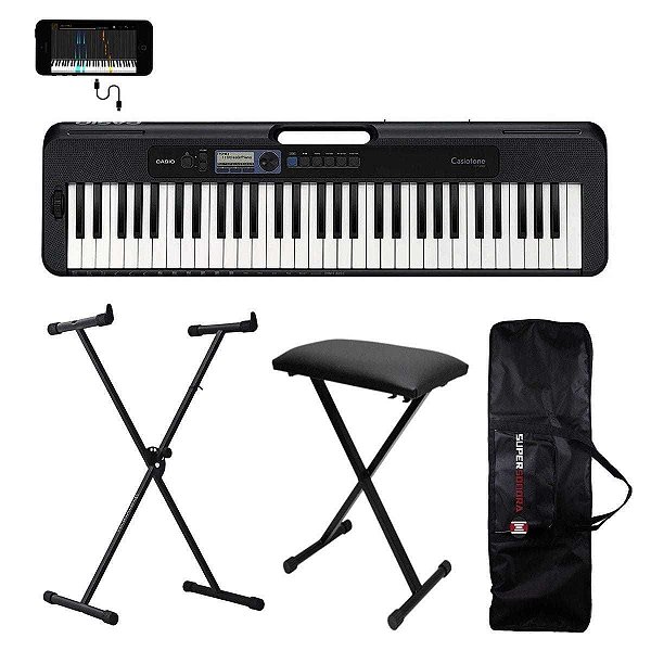 Teclado Musical CASIOTONE CT-S300 Preto APP Chordana Play + Capa + Suporte X + Banqueta X