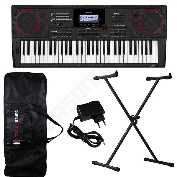 Kit Teclado Musical CT X5000 Preto CASIO 61 Teclas MIDI/USB + Suporte X + Capa + Fonte
