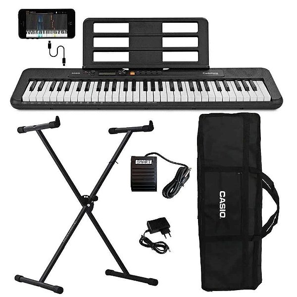 Kit Teclado Musical CASIOTONE CT-S200 CASIO Preto + Suporte + Pedal + Capa