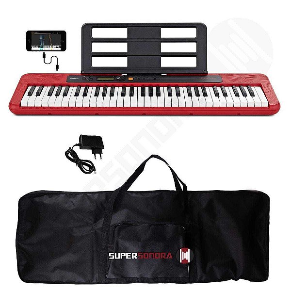 Kit Teclado Musical CASIOTONE CT-S200 CASIO Vermelho Aplicativo Chordana Play + Capa
