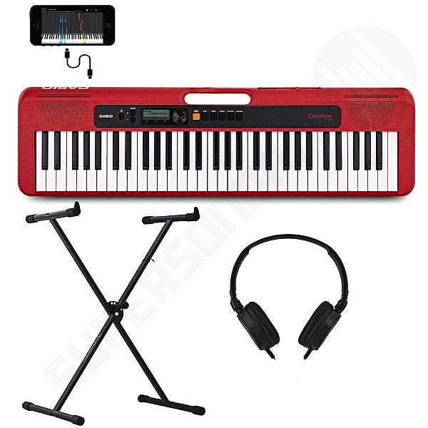 Kit Teclado Musical CASIOTONE CT-S200 CASIO Vermelho Aplicativo Chordana Play + Fone + Suporte X