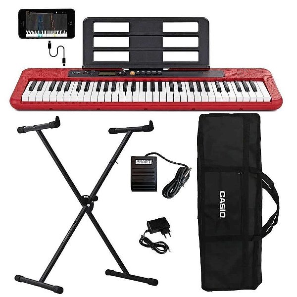 Kit Teclado Musical CASIOTONE CT-S200 CASIO Vermelho + Suporte + Pedal + Capa