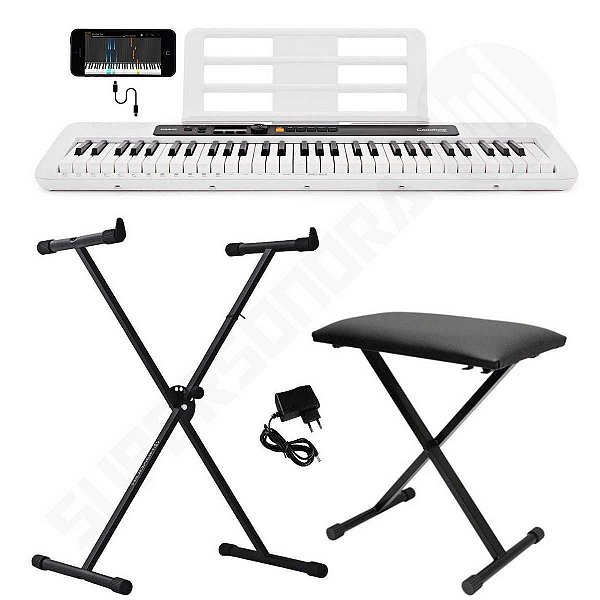 Kit Teclado Musical CASIOTONE CT-S200 CASIO Branco APP Chordana Play + Suporte X + Banqueta X