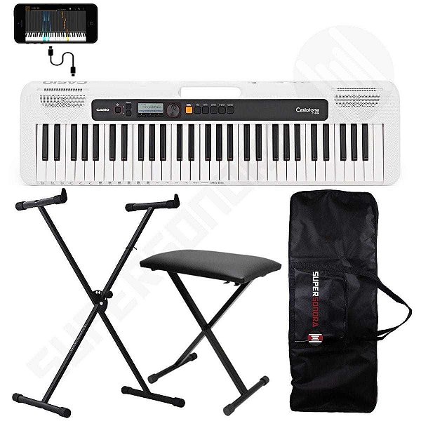 Kit Teclado Musical CASIOTONE CT-S200 CASIO Branco Aplicativo Chordana Play + Capa + Suporte X + Banqueta X