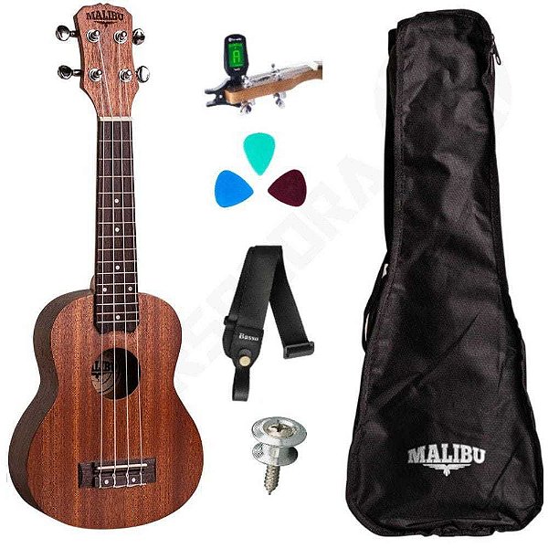 Kit Ukulele Tenor Acústico 26S Sapele Malibu + Capa + Correia + Palhetas + Afinador + Roldana