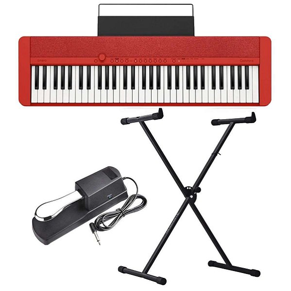 Teclado Casio CT-S1 CasioTone Vermelho - 61 Teclas Sensitivas + Suporte X + Pedal Sustain