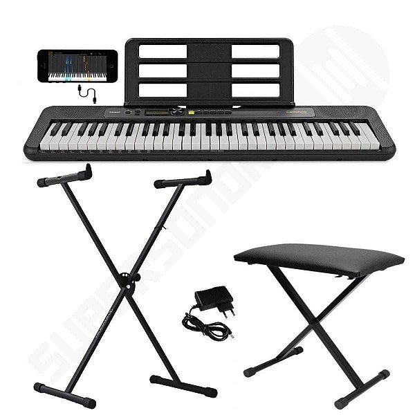 Kit Teclado Musical CASIOTONE LK-S250 CASIO Preto Teclas Iluminadas APP + Suporte + Banqueta