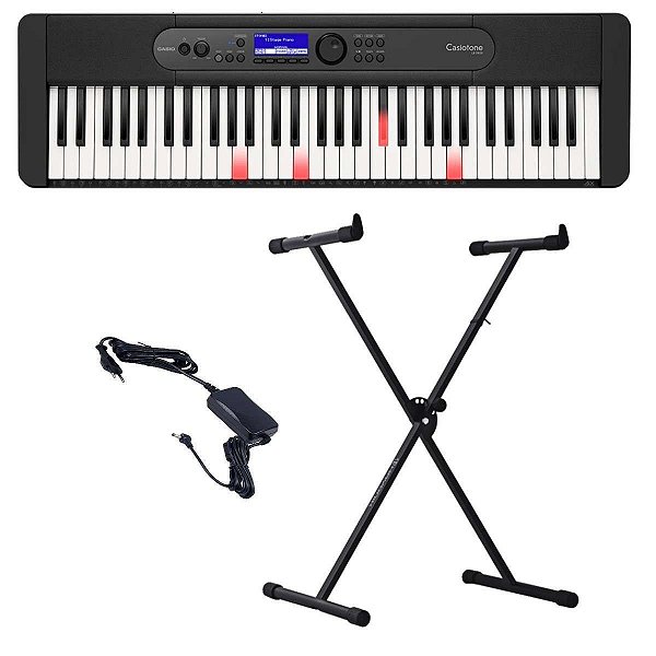 Kit Teclado Casio LK-S450 Casiotone Preto 61 Teclas Iluminadas + Suporte X