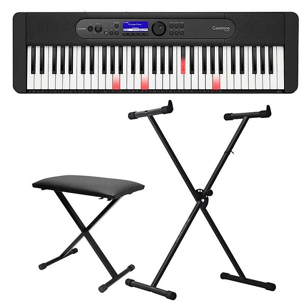 Kit Teclado Casio LK-S450 Casiotone Preto + Suporte X + Banqueta X