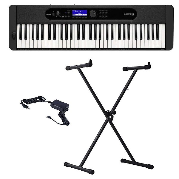 Teclado Casio CT-S400 CasioTone Preto - 61 Teclas Sensitivas + Suporte X