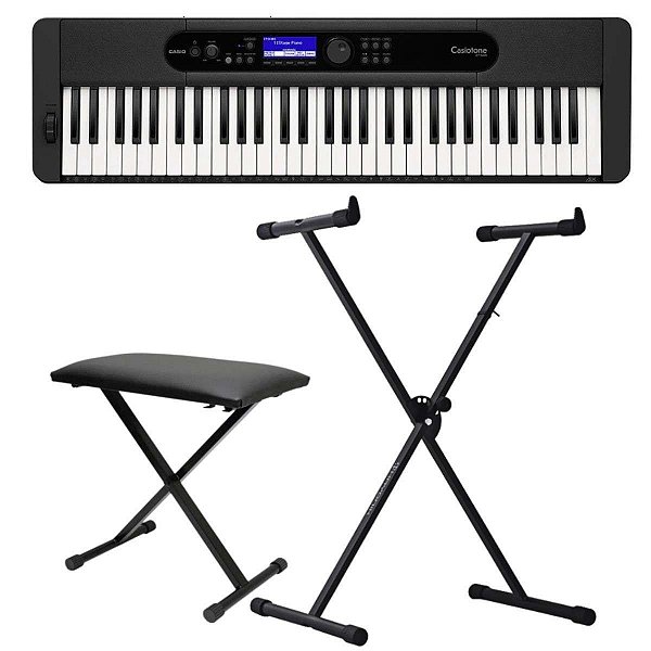 Teclado Casio CT-S400 CasioTone Preto - 61 Teclas Sensitivas + Suporte X + Banqueta X