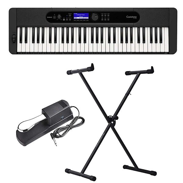 Teclado Casio CT-S400 CasioTone Preto - 61 Teclas Sensitivas + Suporte X + Pedal Sustain