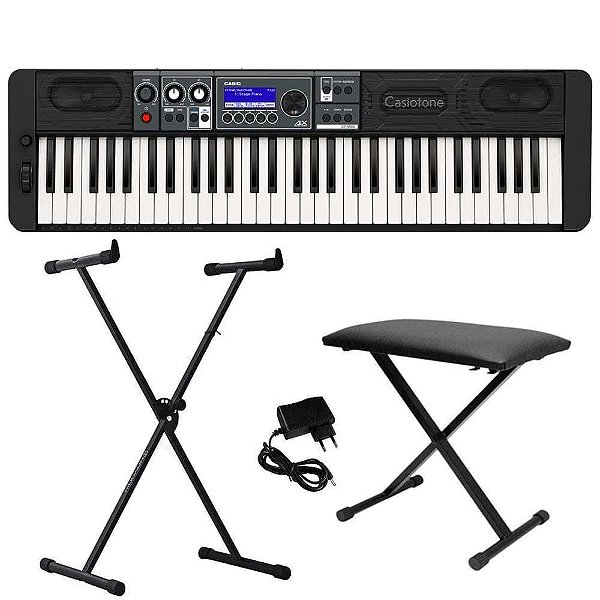 Teclado Musical Casiotone CT-S500 Preto - 61 Teclas + Suporte em X + Banqueta
