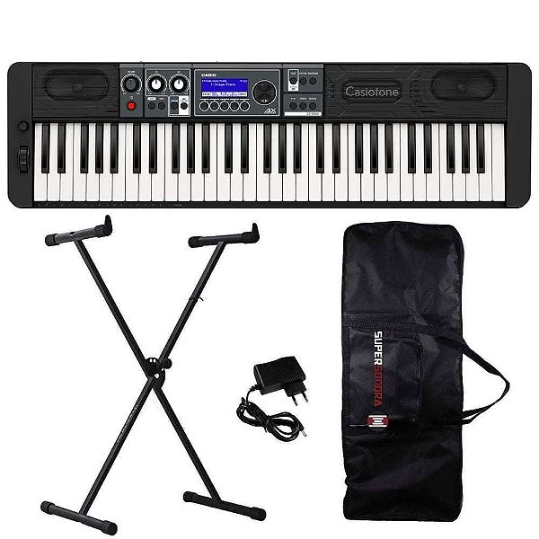 Teclado Musical Casiotone CT-S500 Preto - 61 Teclas + Suporte em X + Capa