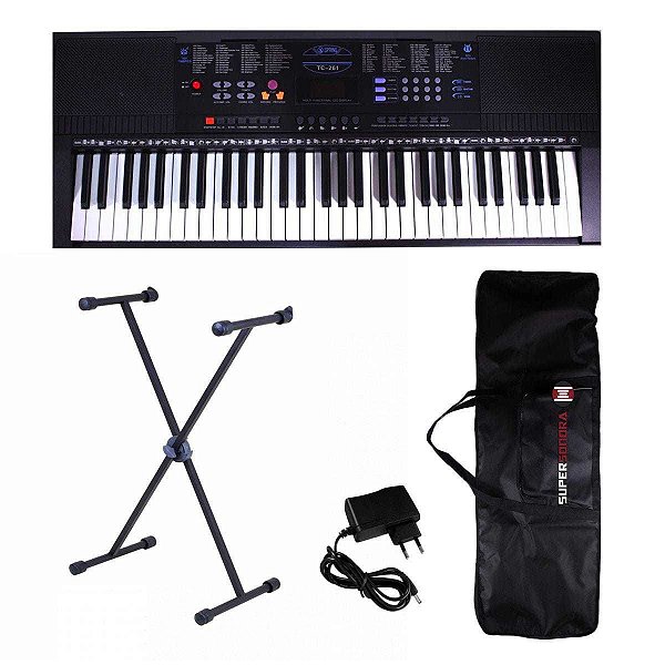 Kit Teclado Musical Estudante Spring Tc 261 + Suporte Em X + Capa + Fonte + Suporte Partitura