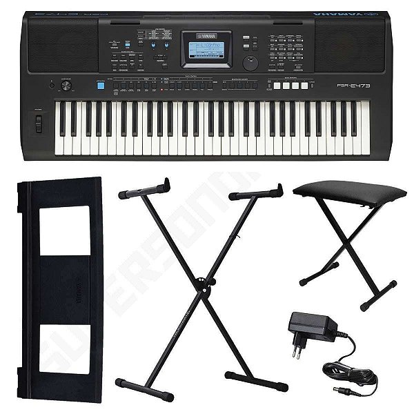 Kit Teclado Arranjador Yamaha PSRE473 Suporte X e Banqueta X
