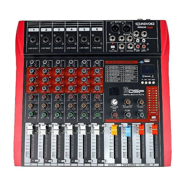 Mesa de Som 6 Canais Soundvoice MR602 Rubi USB / Bluetooth
