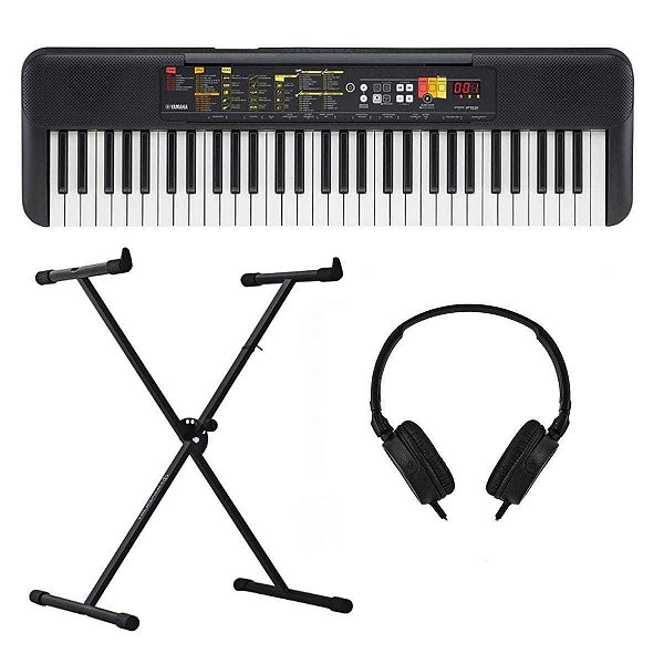Kit Teclado Yamaha PSR-F52 Preto 61 Teclas + Suporte X + Fone de Ouvido