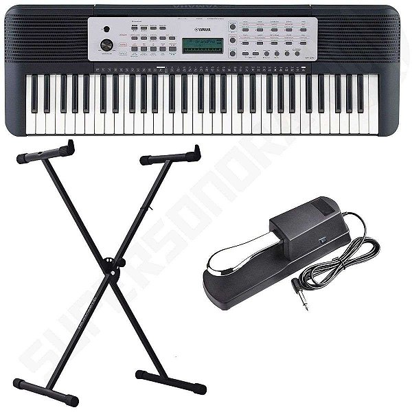 Kit Teclado Musical Arranjador YPT 270 Yamaha 61 Teclas + Suporte em X + Pedal Sustain