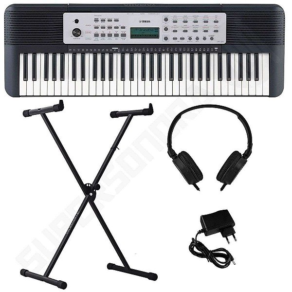 Kit Teclado Musical Arranjador YPT 270 Yamaha 61 Teclas + Suporte em X + Fone de Ouvido