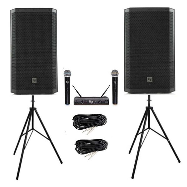Caixa Ativa + Ativa Electro Voice ZLX-12P + Microfone Sem Fio + Cabos + Tripés