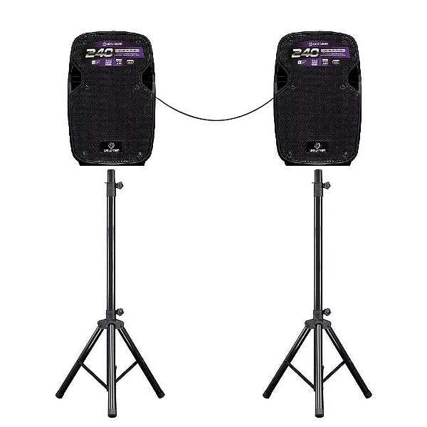 Kit Caixas de Som Bluetooth FK-240X Waldman 240W RMS Ativa 8" + Passiva 8" + Cabo + Tripés