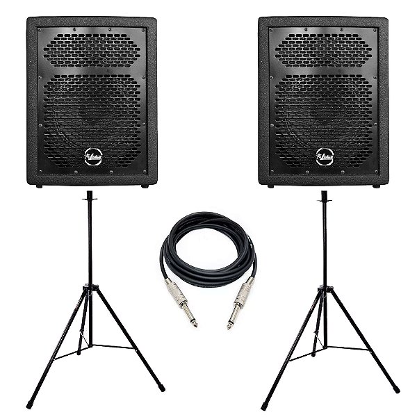 Kit Caixas de Som Ativa + Passiva 250w RMS Leacs 8" - FIT-140 + Cabo + Suportes