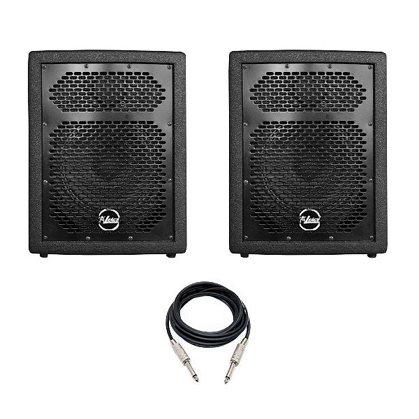 Kit Caixas de Som Ativa + Passiva 250w RMS Leacs 8" - FIT-140 + Cabo P10 x P10 10M