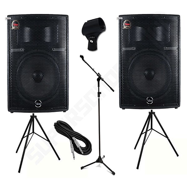 Kit Caixa de Som Leacs Ativa + Passiva Brava 1200 250W RMS + Pedestal + Cachimbo + Cabo P10XP10 + Tripés