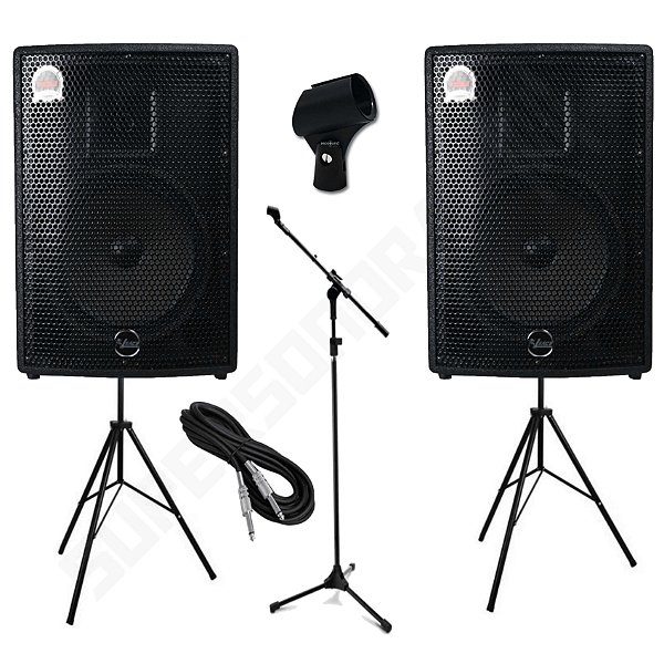 Kit Caixa de Som Leacs Ativa + Passiva Brava 1000 150W RMS + Pedestal + Cachimbo + Cabo P10XP10 + Tripés