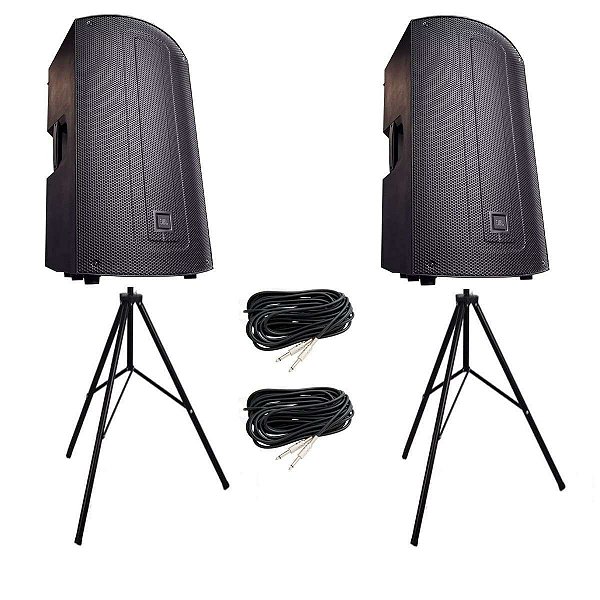 Kit 2 Caixas de Som JBL MAX 15" Bluetooth Amplificada + 2 Tripés + 2 Cabos P10 - 10M