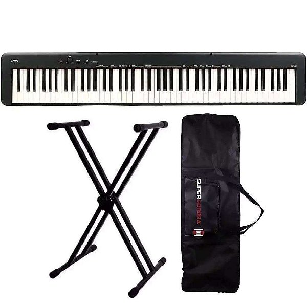 Piano Digital Casio CDP-S160 Preto - 88 Teclas + Suporte Duplo + Capa