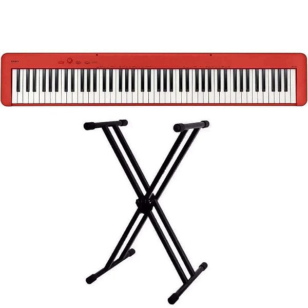 Piano Digital Casio CDP-S160 Vermelho - 88 Teclas + Suporte em X Duplo