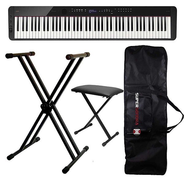 Kit Piano Digital Casio Privia PX-S3100 Preto + Suporte Duplo X + Banqueta X + Capa