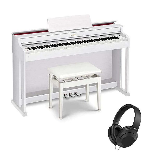 Piano Digital Casio Celviano AP-470 Branco 88 Teclas + Estante + Banqueta + Pedal Triplo + Fone