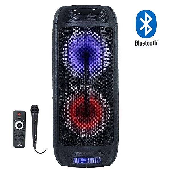 Caixa de Som Bluetooth Portátil 400W Tower Sumay CAP30 Led + Microfone + Controle Remoto