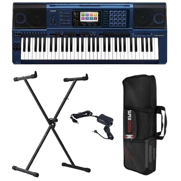 Kit Teclado Musical Arranjador Casio Mz X500 Azul - Midi/usb - Tela Touch + Suporte Em X + Capa