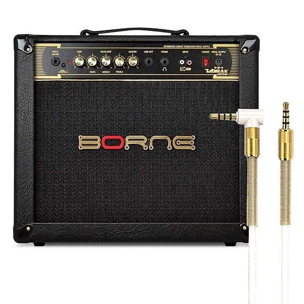 Cubo Amplificador para Guitarra Vorax 1050 Borne Preto 50W RMS + Cabo P2xP2