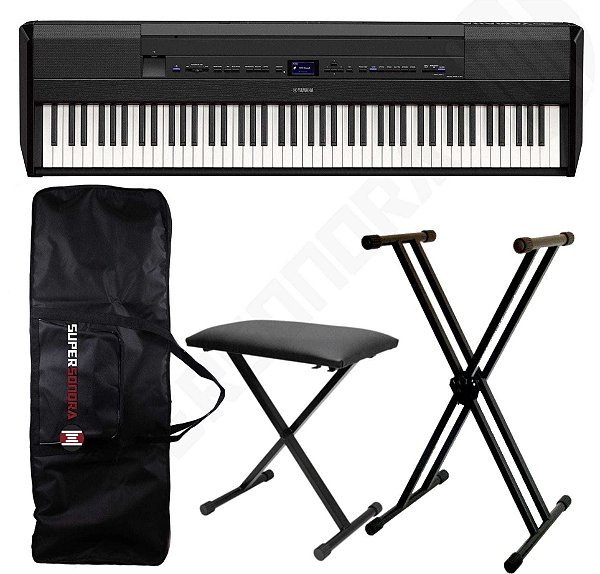 Kit Piano Digital Yamaha P-515 Preto + Suporte X + Banqueta X + Capa