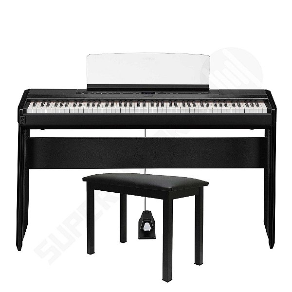 Kit Piano Digital Yamaha P-515 Preto + Estante L515 + Banqueta com Compartimento